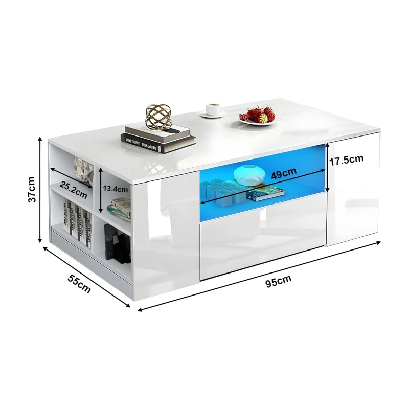 Miomu Mesa de Centro con Iluminación LED y Almacenamiento