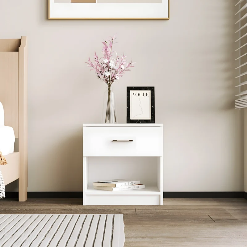 Miomu Mesita de Noche Minimalista con Gaveta y Repisa