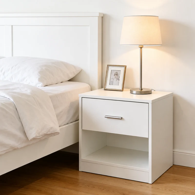 Miomu Mesita de Noche Minimalista con Gaveta y Repisa