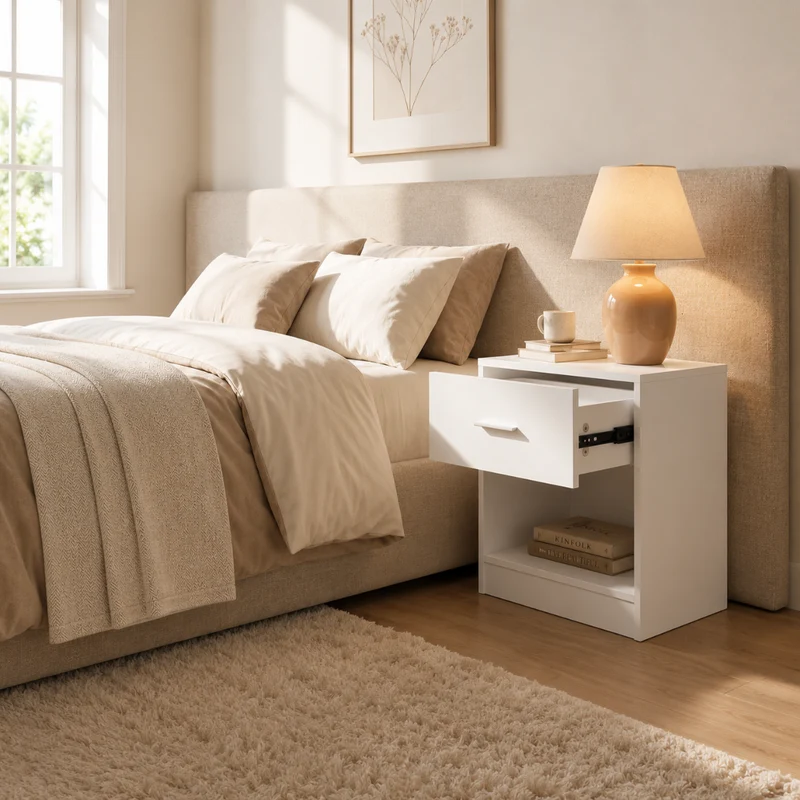 Miomu Mesita de Noche Minimalista con Gaveta y Repisa