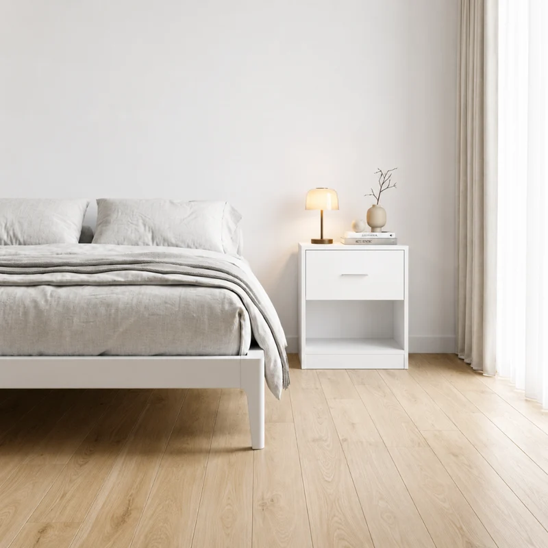 Miomu Mesita de Noche Minimalista con Gaveta y Repisa