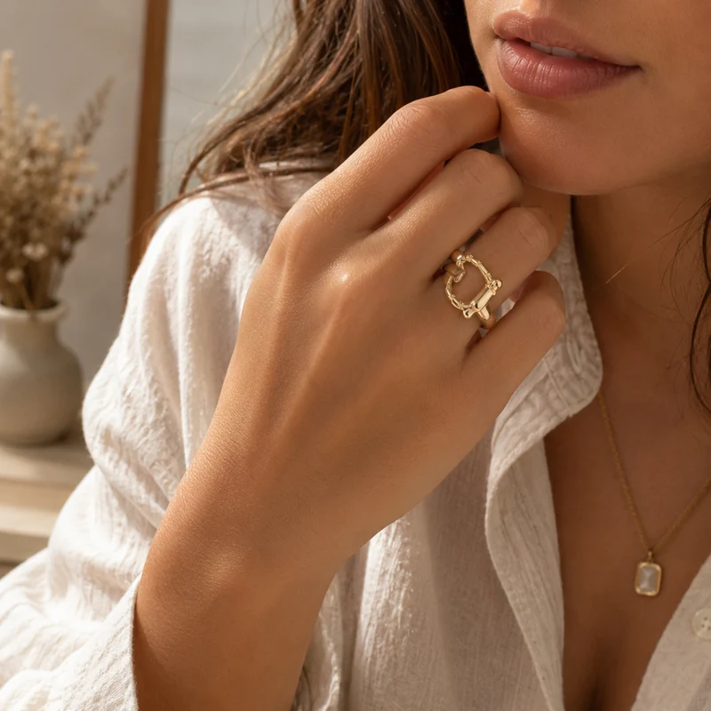 Miomu Anillos Ajustables Acero Inoxidable Elegancia Dorada