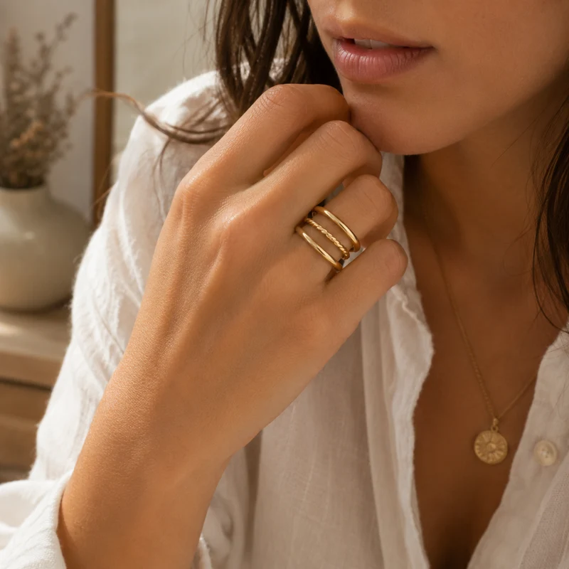 Miomu Anillos Ajustables Acero Inoxidable Elegancia Dorada