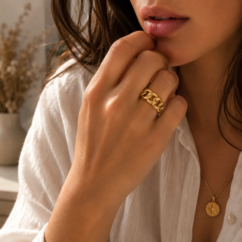 Miomu Anillos Ajustables Acero Inoxidable Elegancia Dorada