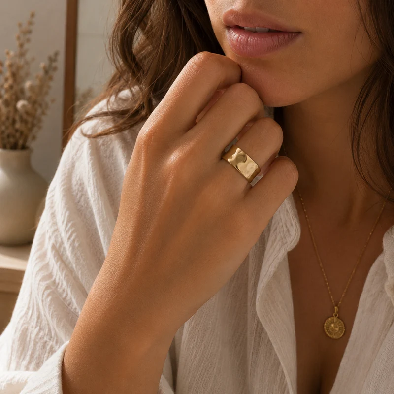 Miomu Anillos Ajustables Acero Inoxidable Elegancia Dorada
