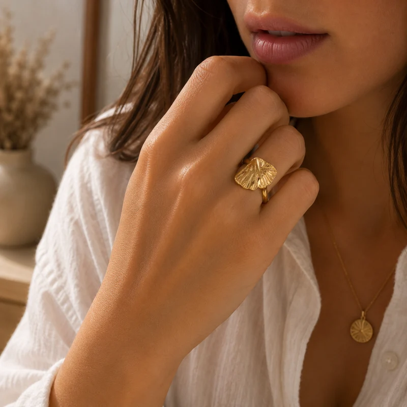 Miomu Anillos Ajustables Acero Inoxidable Elegancia Dorada