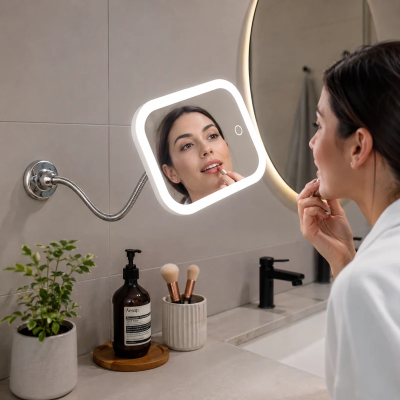 Miomu Espejo de Pared con Luz LED y Brazo Flexible