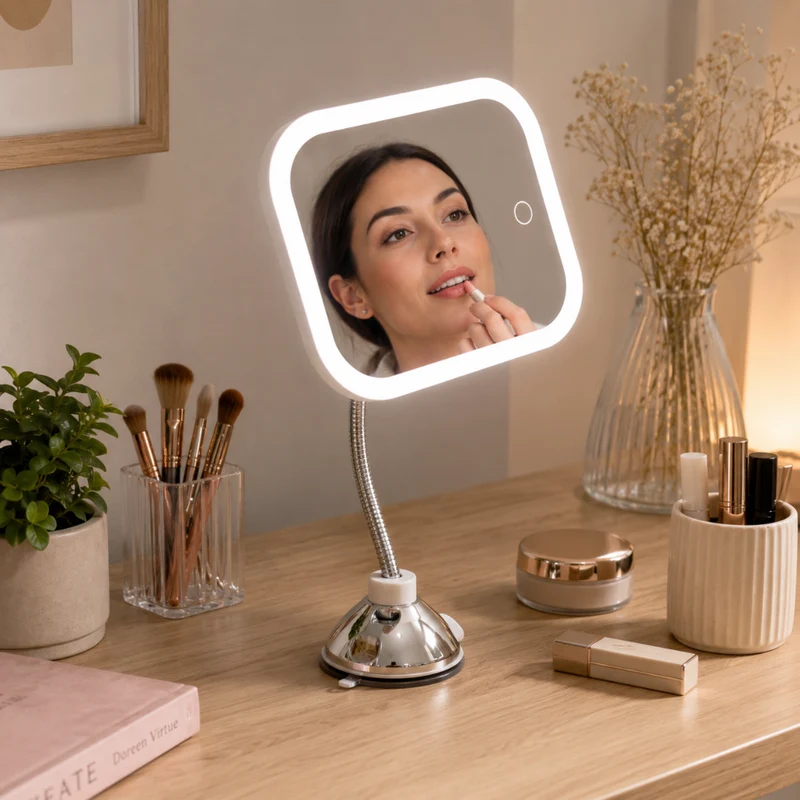 Miomu Espejo de Pared con Luz LED y Brazo Flexible