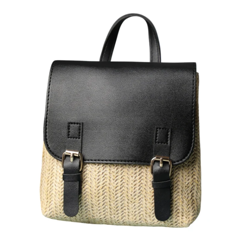 Miomu Mochila de Mimbre con Solapa de Cuero Sintético