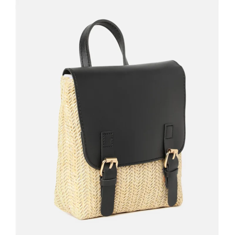 Miomu Mochila de Mimbre con Solapa de Cuero Sintético
