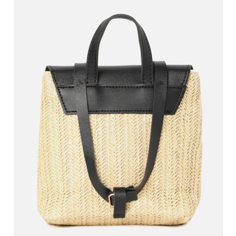 Miomu Mochila de Mimbre con Solapa de Cuero Sintético