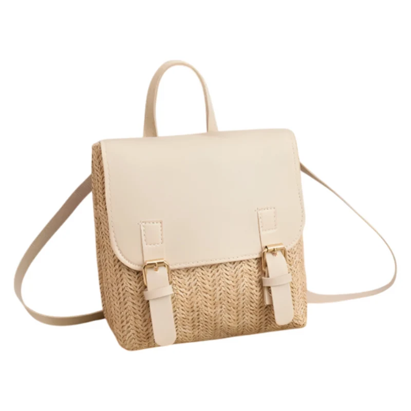 Miomu Mochila de Mimbre con Solapa de Cuero Sintético
