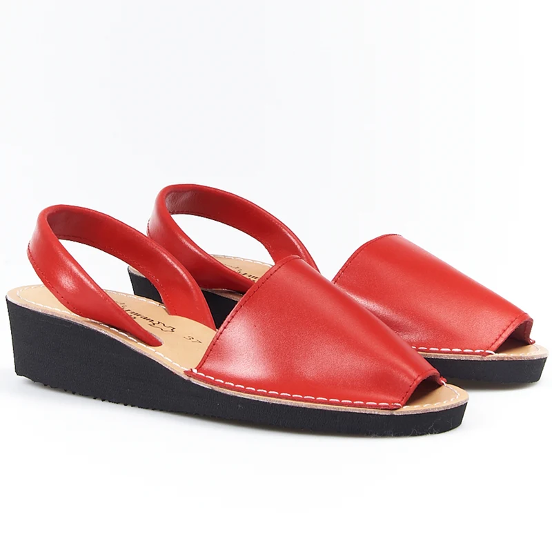 Sandalias Menorquinas Cuña Rojo