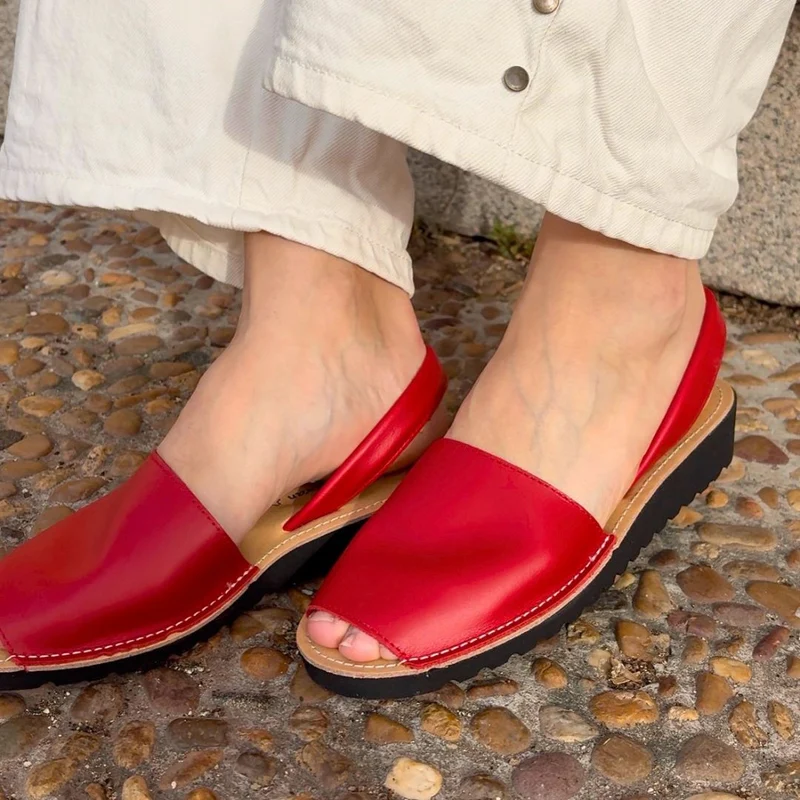 Sandalias Menorquinas Cuña Rojo