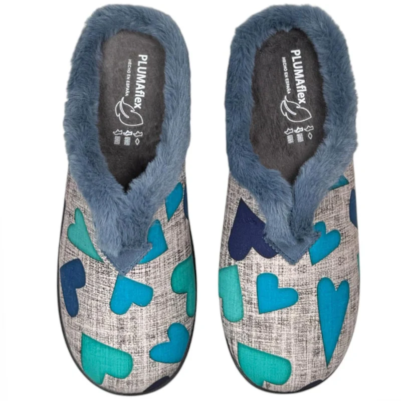 Zapatillas de Casa Plumaflex Corazones 12066 Azul