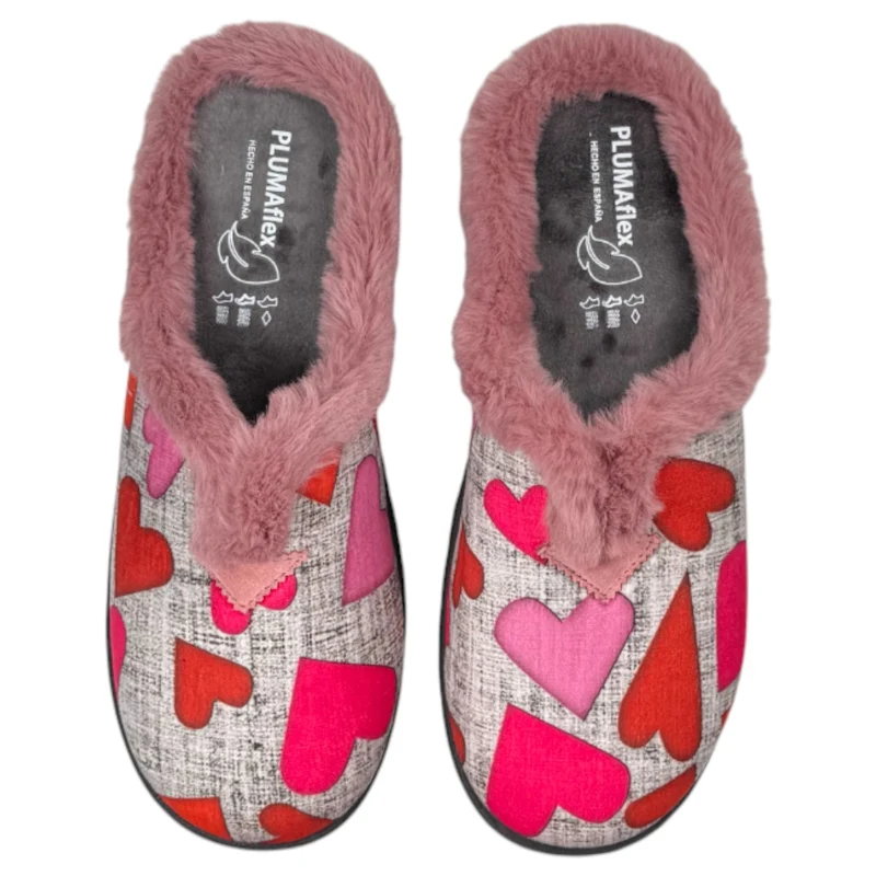 Zapatillas de Casa Plumaflex Corazones 12066 Rosa