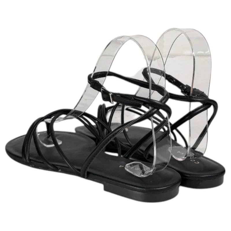 Sandalias Corina Plana Tiras M6455 Negro