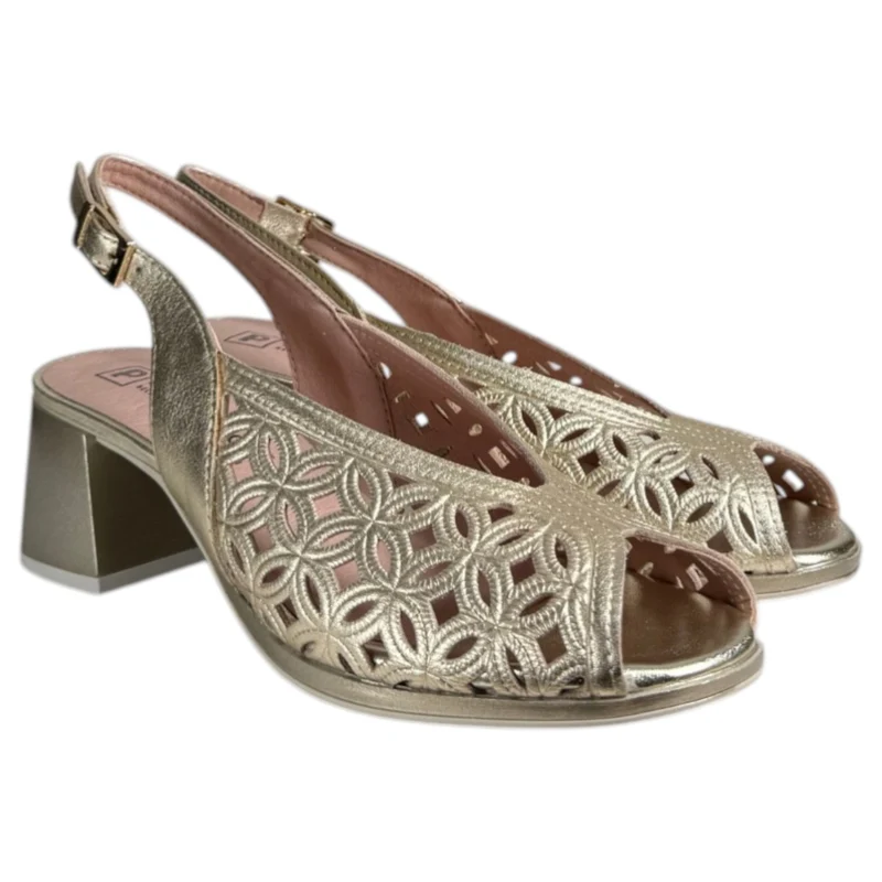 Sandalias Pitillos Troqueladas Tacón 11210 Oro