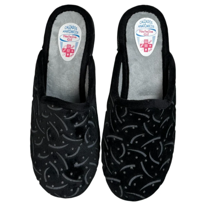 Zapatillas de Casa Natalia Gil Cuña Estampado 2405 Negro