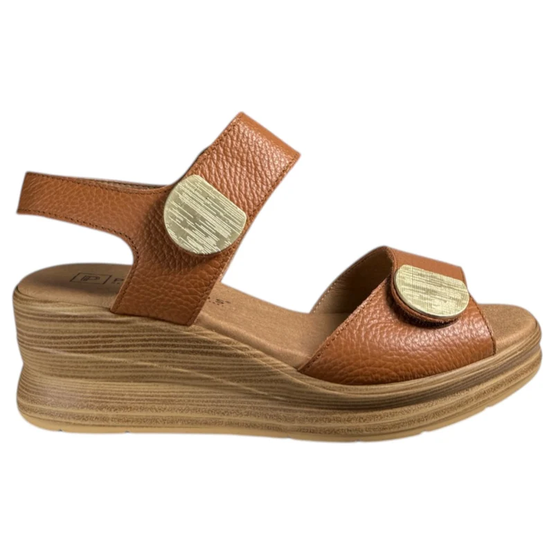 Sandalias Pitillos Cuña Apliques Dorados 11054 Cuero