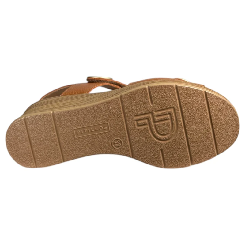 Sandalias Pitillos Cuña Apliques Dorados 11054 Cuero