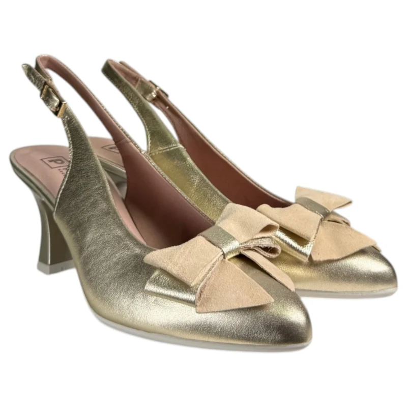 Zapatos Pitillos Salón Abierto Lazo 11191 Oro