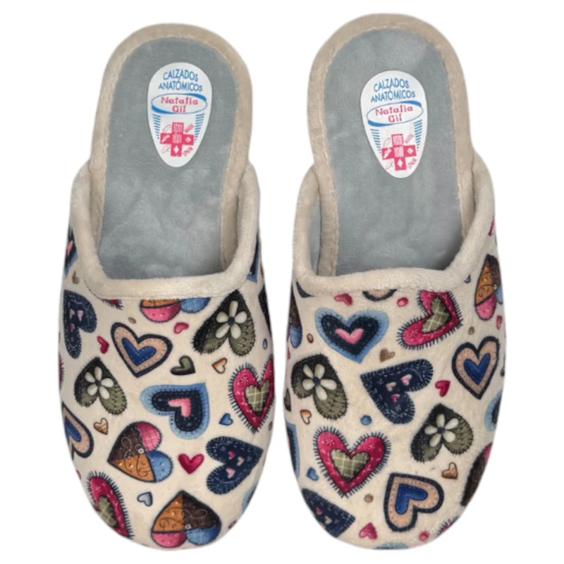 Zapatillas de Casa Natalia Gil Corazones 5013 Beige